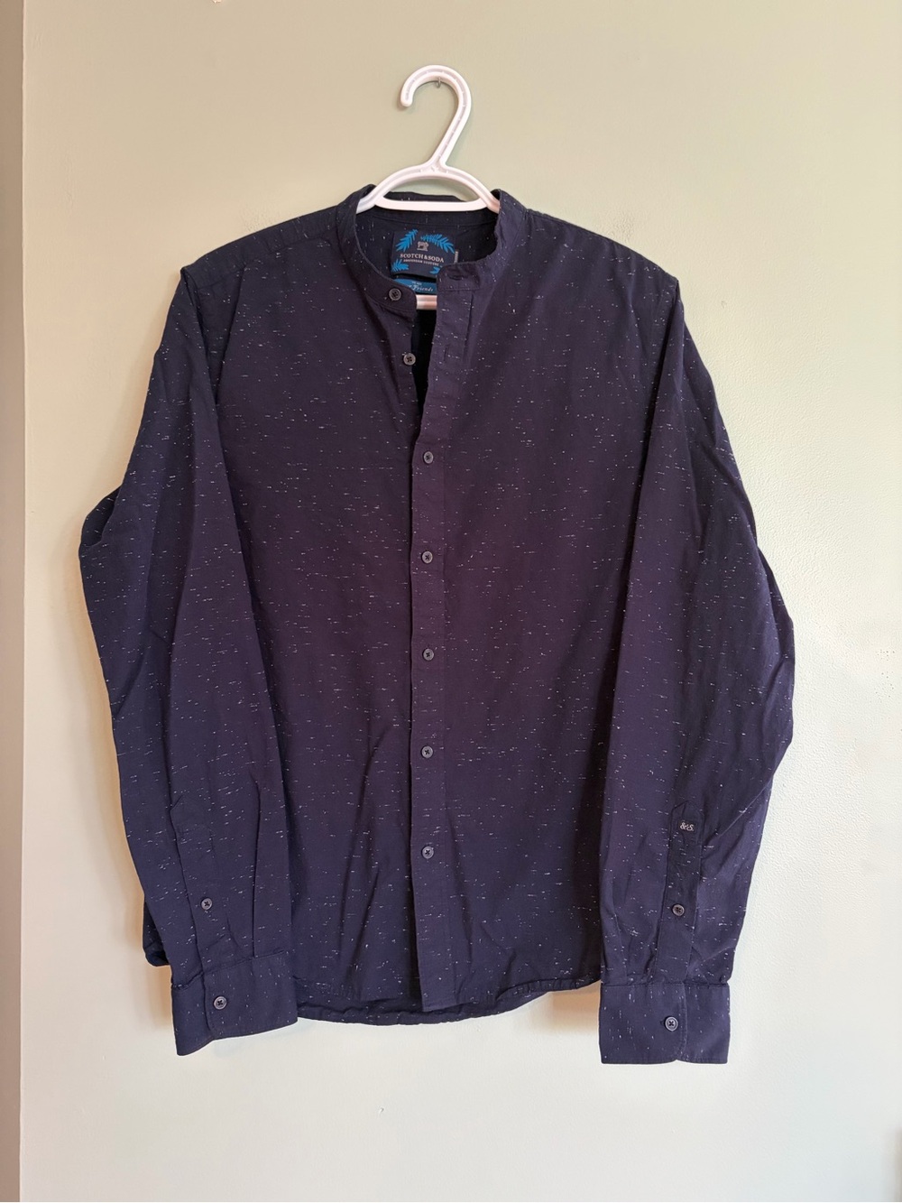 Scotch & Soda Shirt M Navy Speckled Mandarin Collar Dark Academia Gorpcore Indie